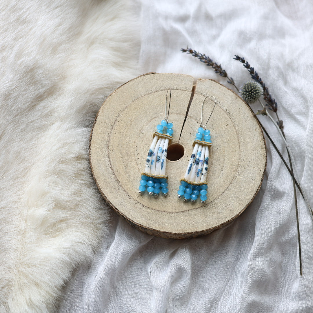 Janet L. Stacked Dentalium Earrings