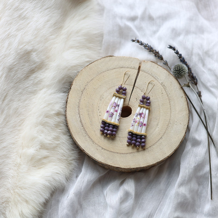 Janet L. Stacked Dentalium Earrings