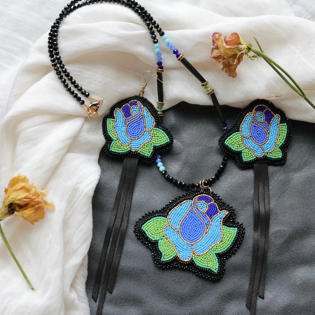 Beth Rose Designs Blue Rose Necklace & Earrings