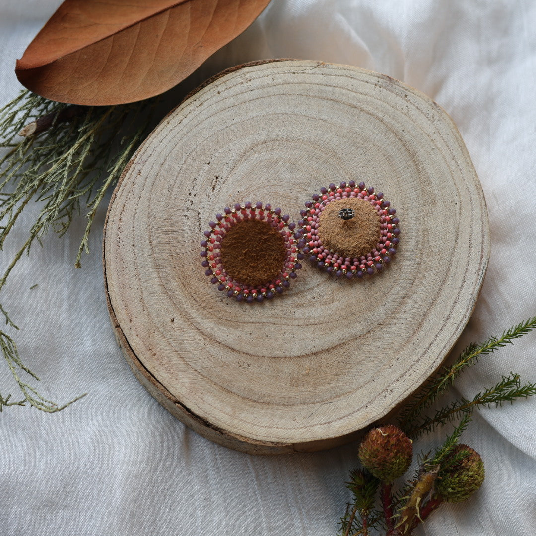 Boreal Forest Beads Simple Beaded Moose Hide Round Studs