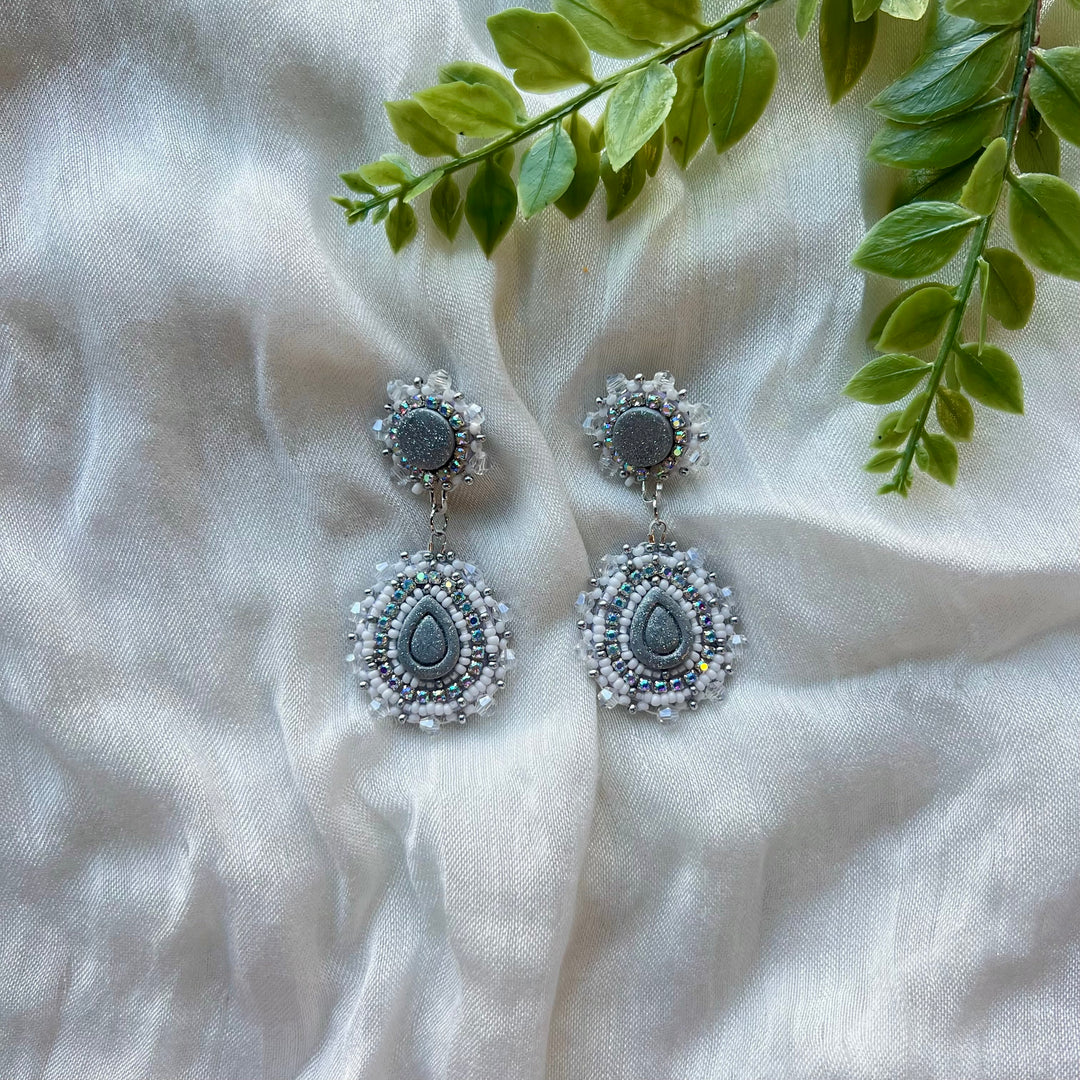 Prairie Beads Silver Tiered Beaded Earrings