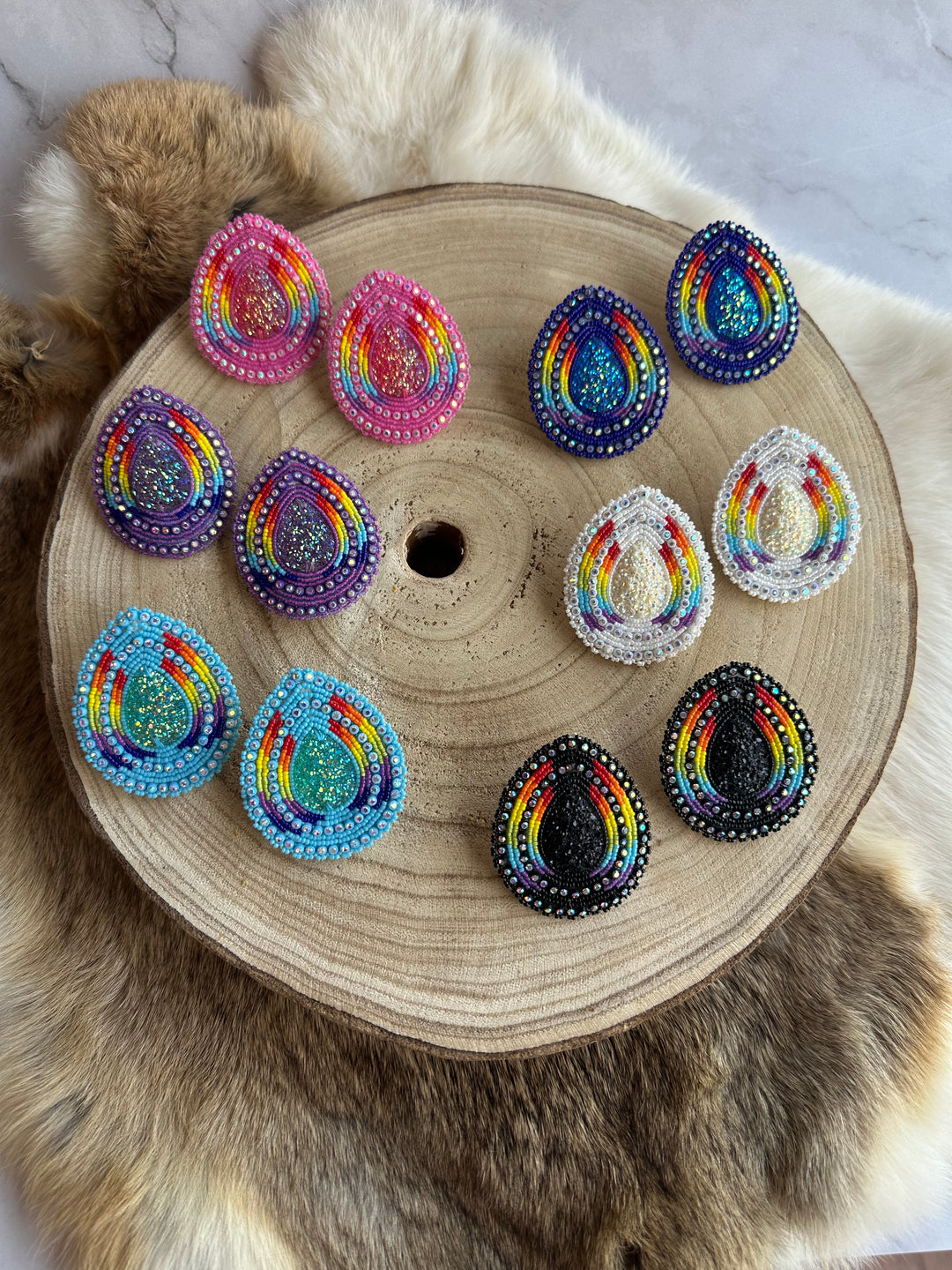Four Directions Rainbow Teardrop Beaded Earrings