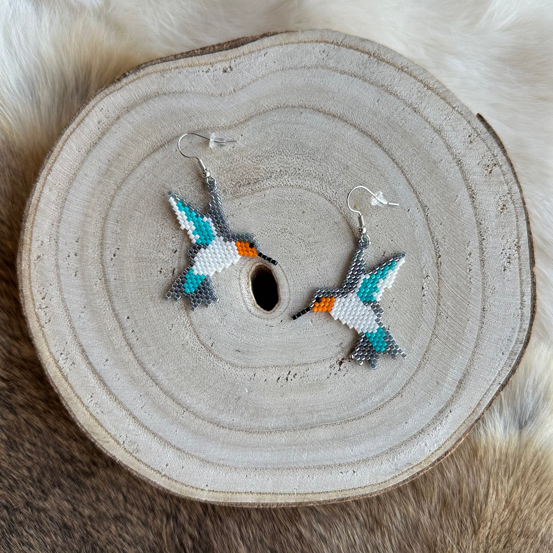 Janet B. Beaded Hummingbird Earrings