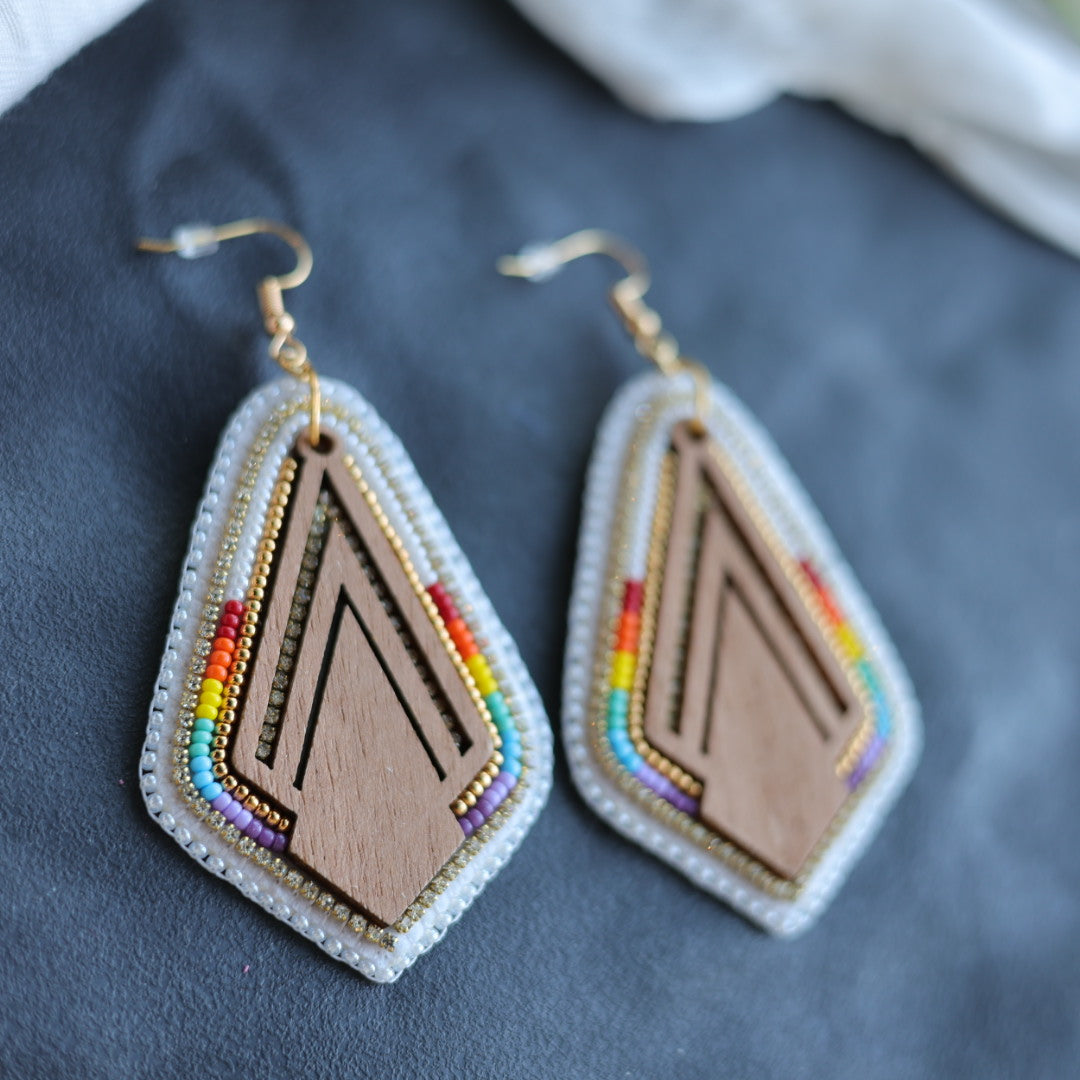 Beth Rose Designs Rainbow Wood Drop Necklace & Earring Set