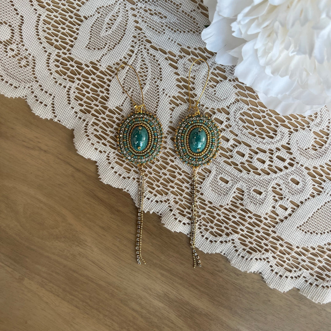 Emmiline Beadz Teal Glass Gem Beaded Earrings
