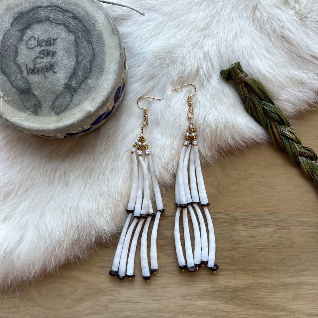 Clear Sky Woman Large Dentalium Fringe Earrings