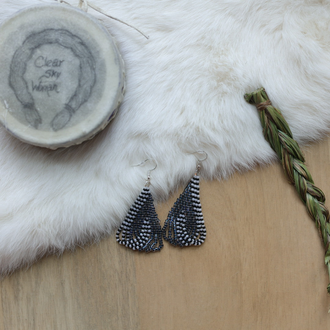 Clear Sky Woman Striped 2.0 Criss Cross Looped Fringe Beaded Earrings