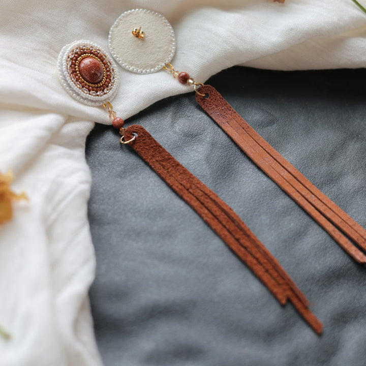 Beth Rose Designs Goldstone & Leather Fringe Earrings