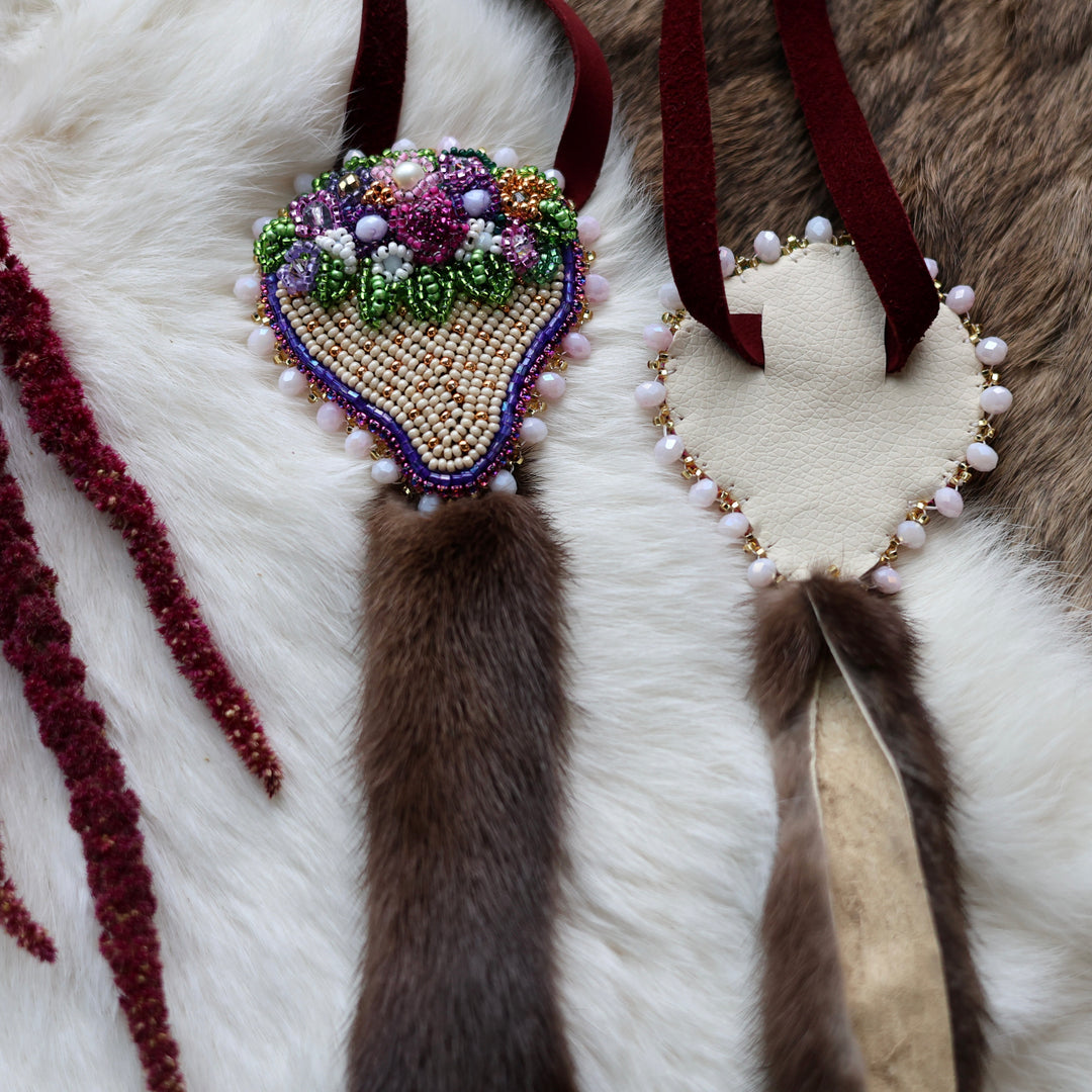 Mercedes G. Beaded Strawberry Hair Ties With Mink Detail