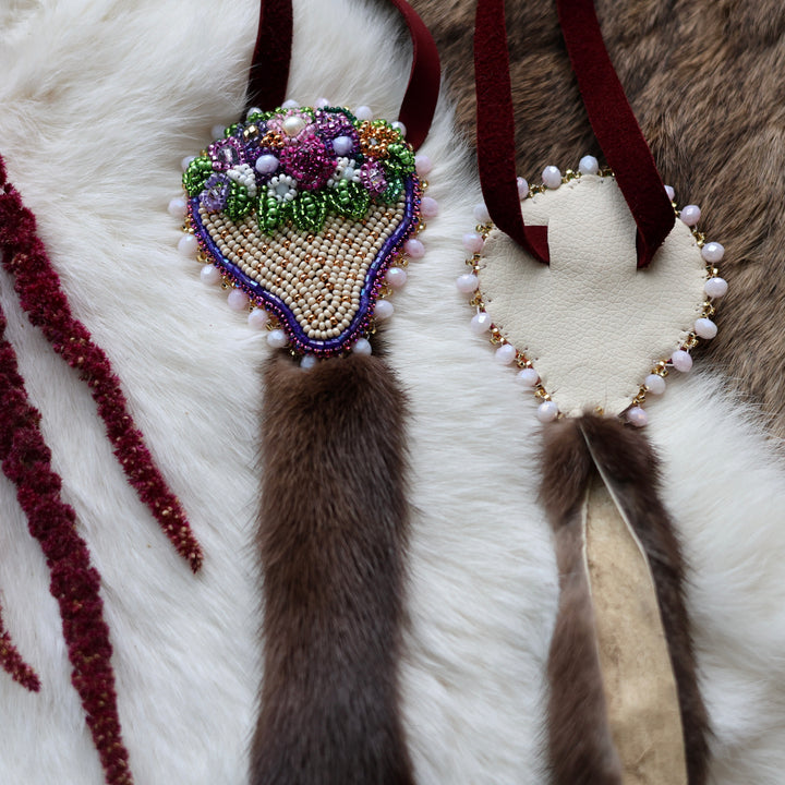 Mercedes G. Beaded Strawberry Hair Ties With Mink Detail