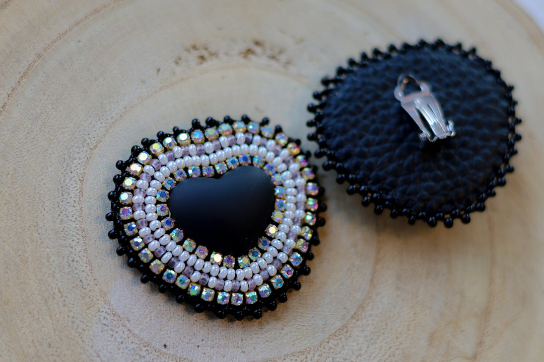 Nikki P. Silver & Black Heart Clip-on Earrings