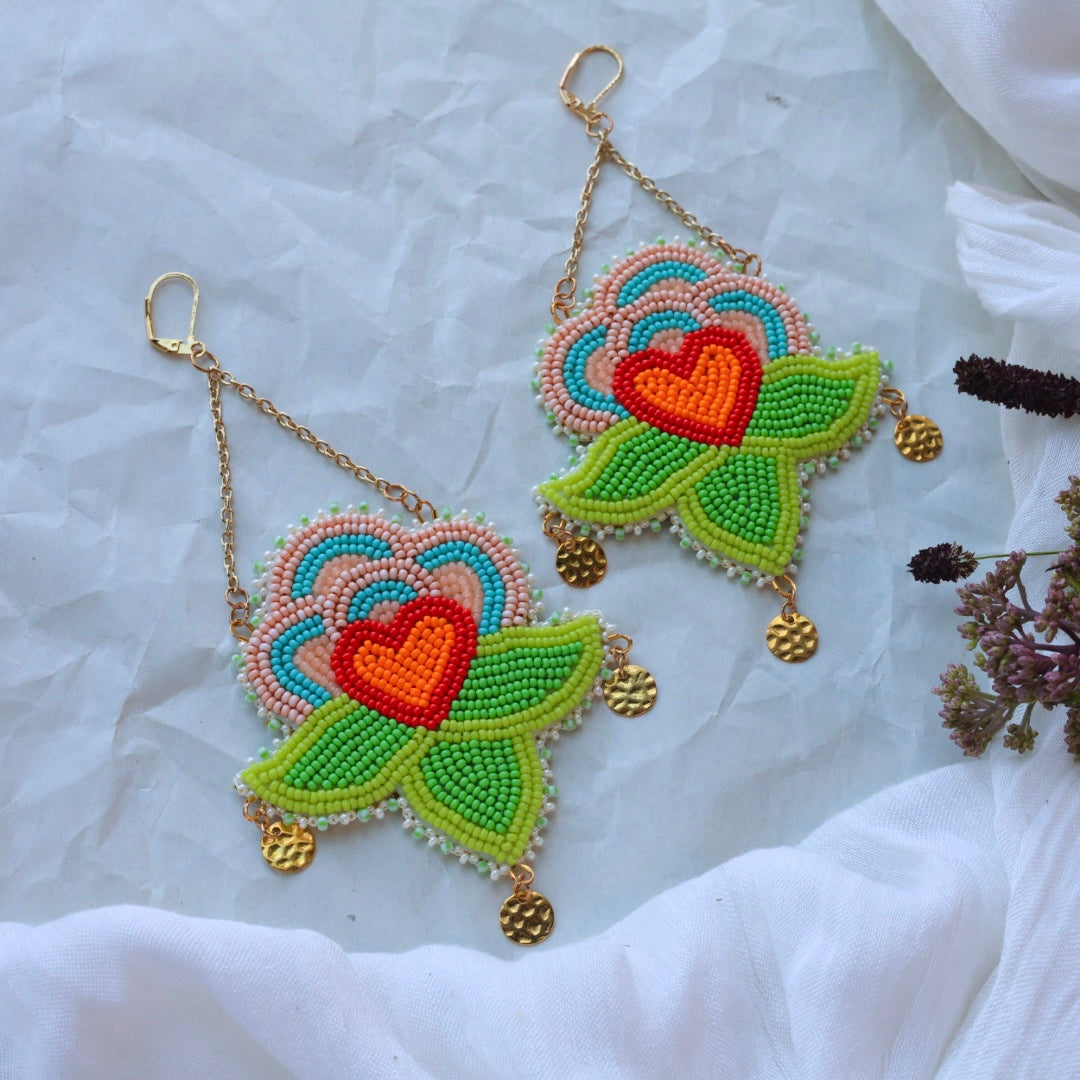 Deneyounen Designs Floral Statement Beaded Earrings