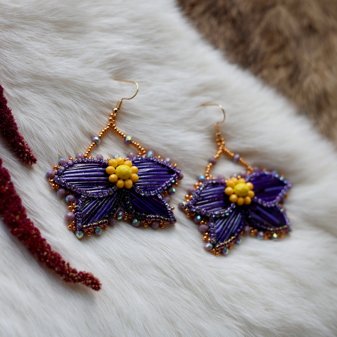 Mercedes G. Purple Quill Half Floral Earrings