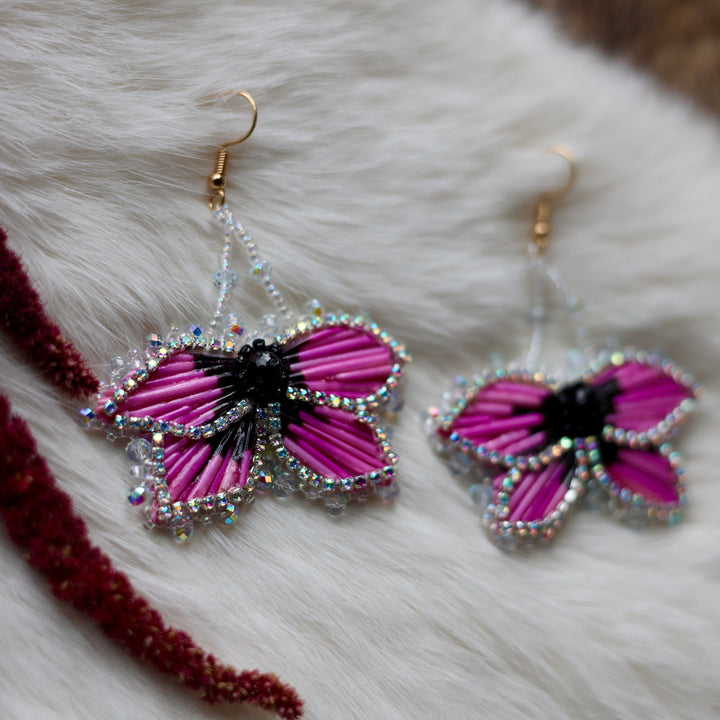 Mercedes G. Petite Pink Quill Half Floral Earrings