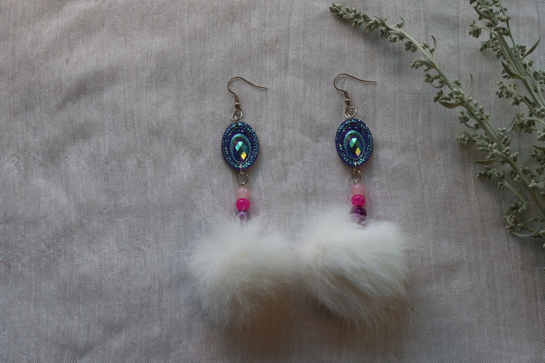 Helen H. Rabbit Fur Drop Earrings