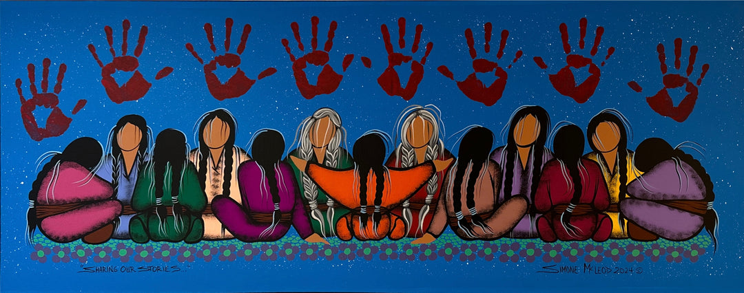 Simone McLeod 60"x25" "Sharing Our Stories" (2024)
