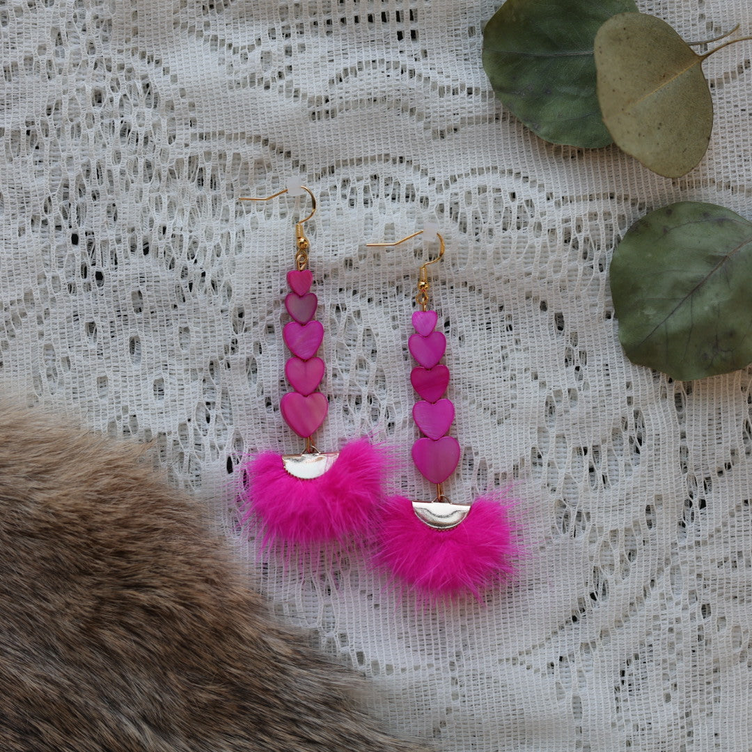 Prairie Sage Beadwork Dyed Mother of Pearl & Mink Drop Earrings