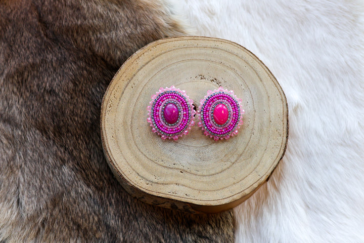 Nikki P. Oval Hot Pink Clip-on Earrings