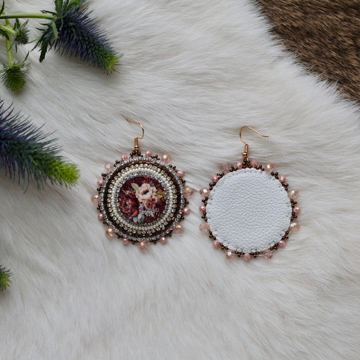 Mercedes G. Neutral Floral Cab Beaded Earrings