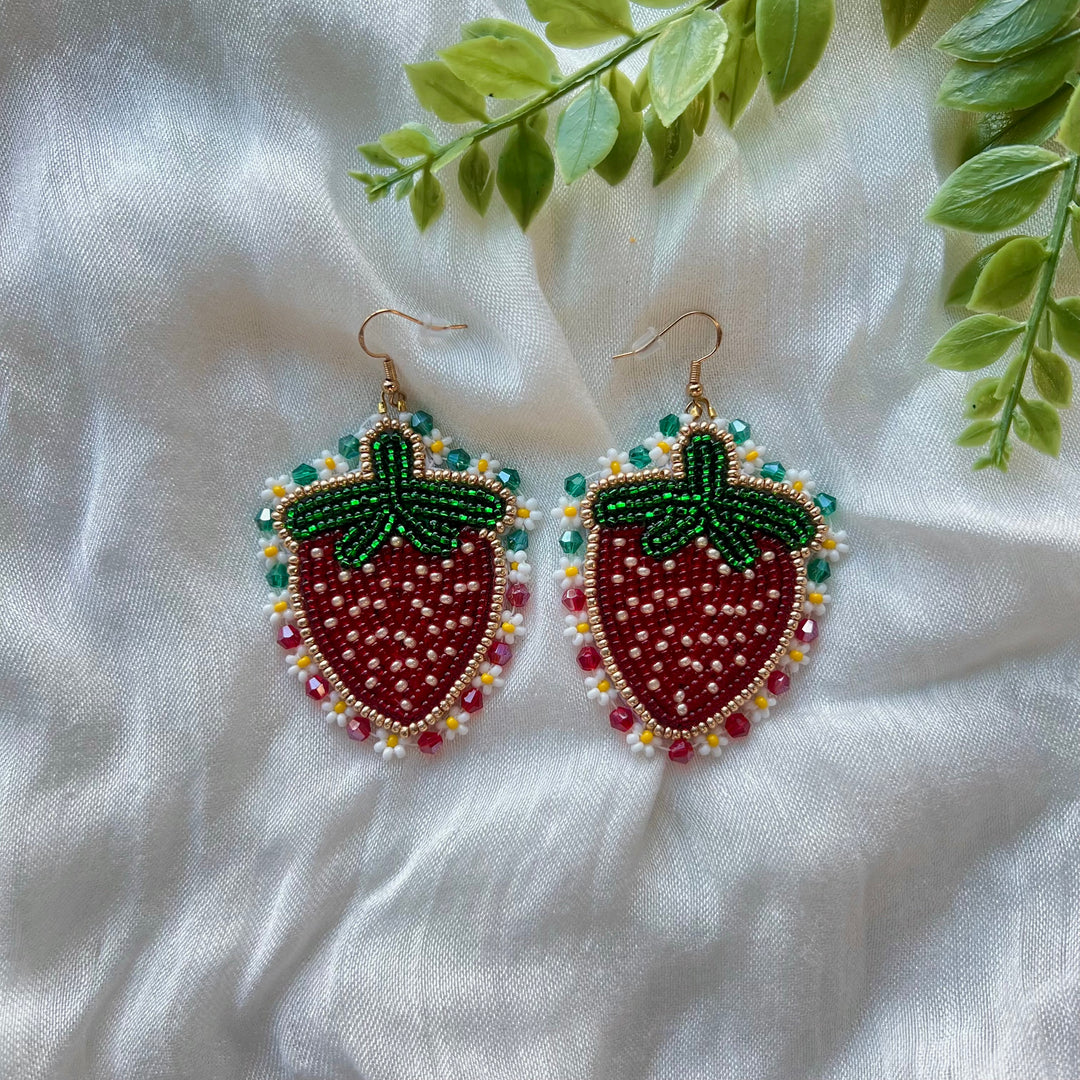 Prairie Beads Beaded Strawberry Earrings
