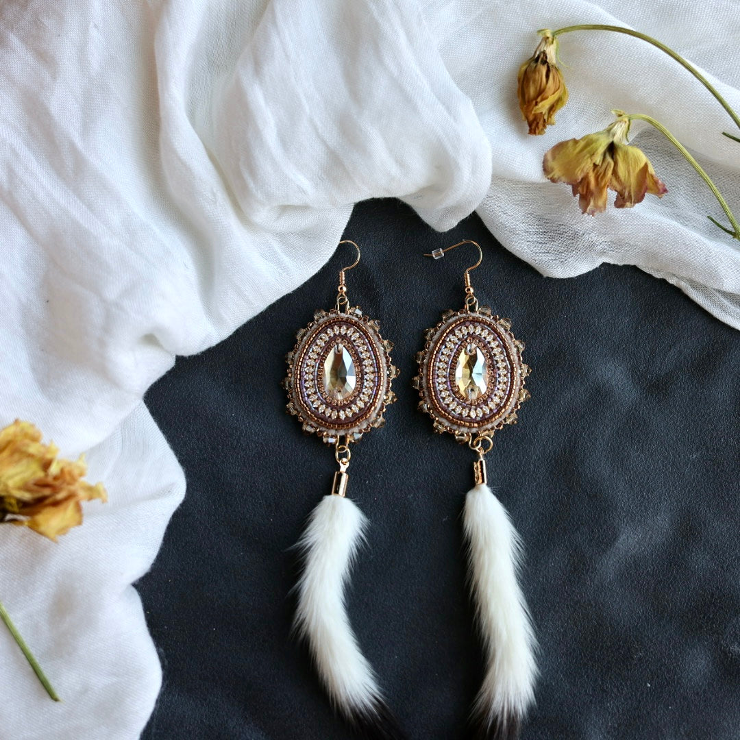Beth Rose Designs Beaded Teardrop & Ermine Tail Earrings
