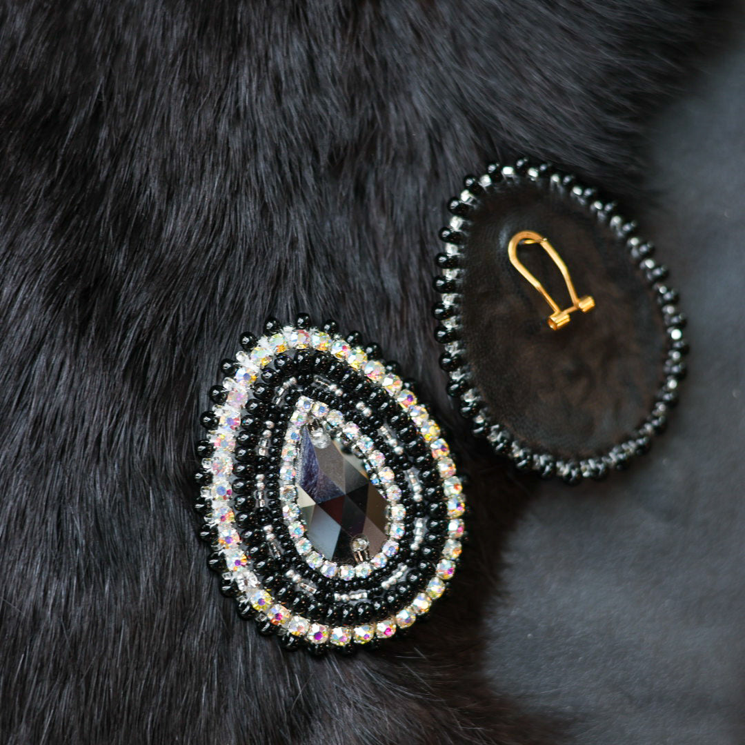 Helen O. Beaded Black Teardrop Earrings