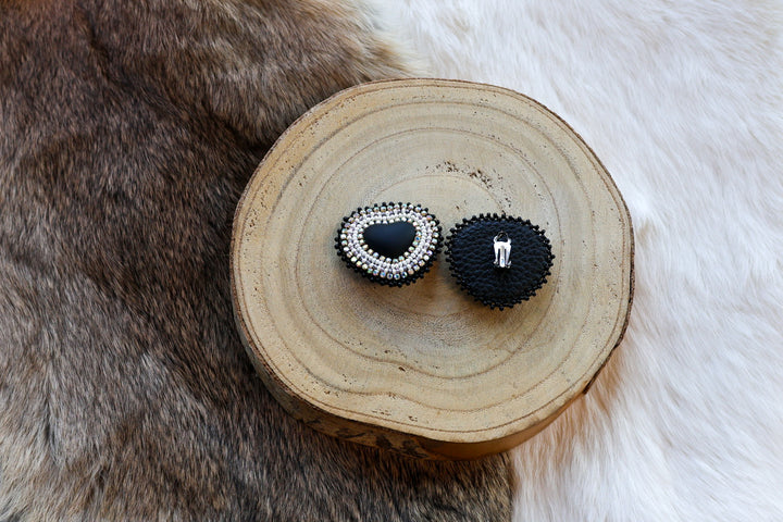 Nikki P. Silver & Black Heart Clip-on Earrings