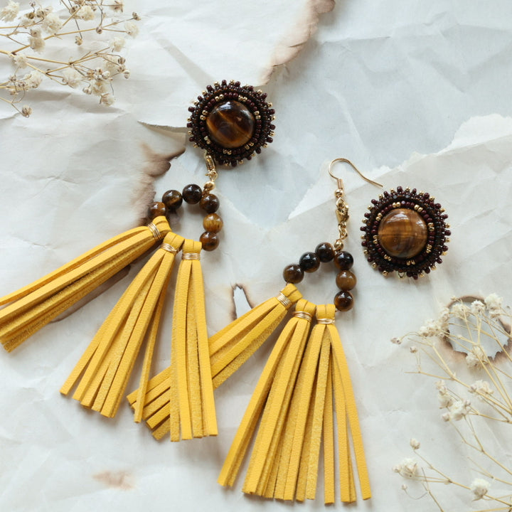 TLee Beads Convertible Tiger's Eye Beaded Earrings