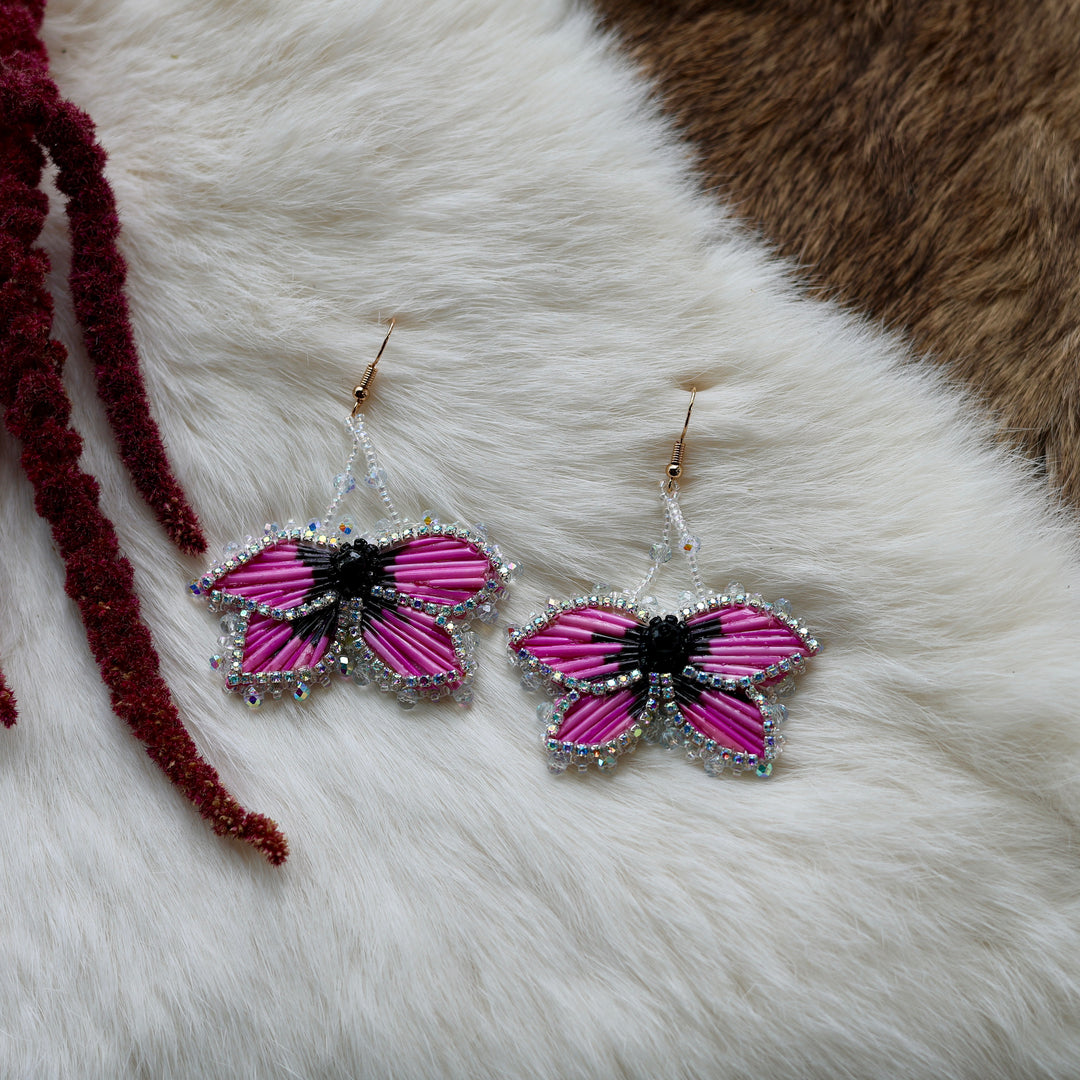 Mercedes G. Petite Pink Quill Half Floral Earrings