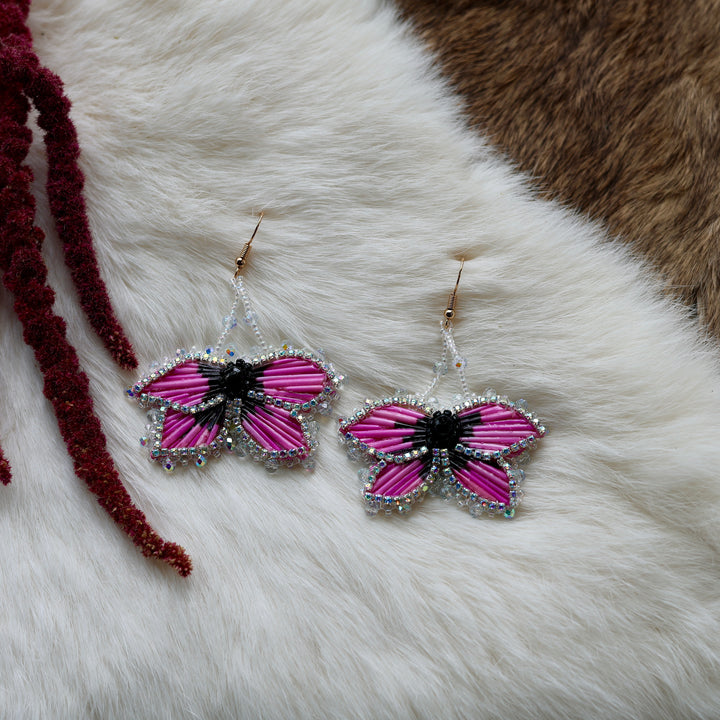 Mercedes G. Petite Pink Quill Half Floral Earrings