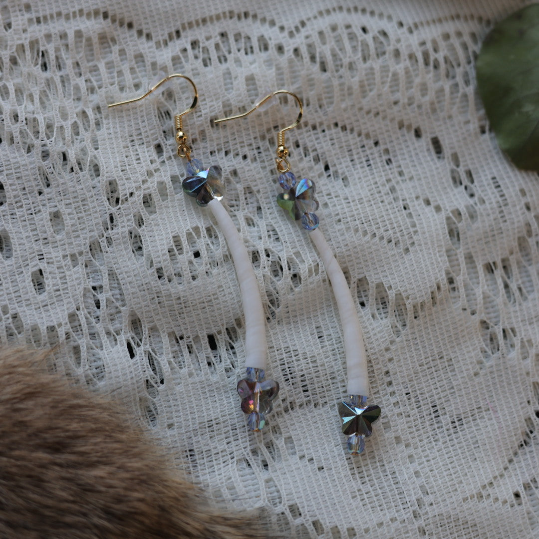 Prairie Sage Beadwork Mini Dentalium Drop Charm Earrings