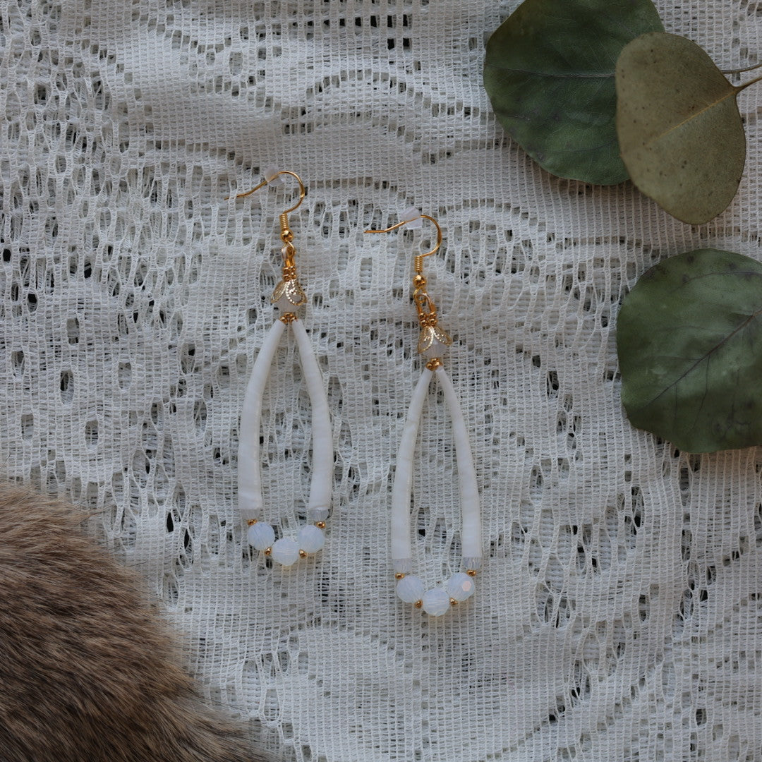 Prairie Sage Beadwork Looped Dentalium Drop Earrings