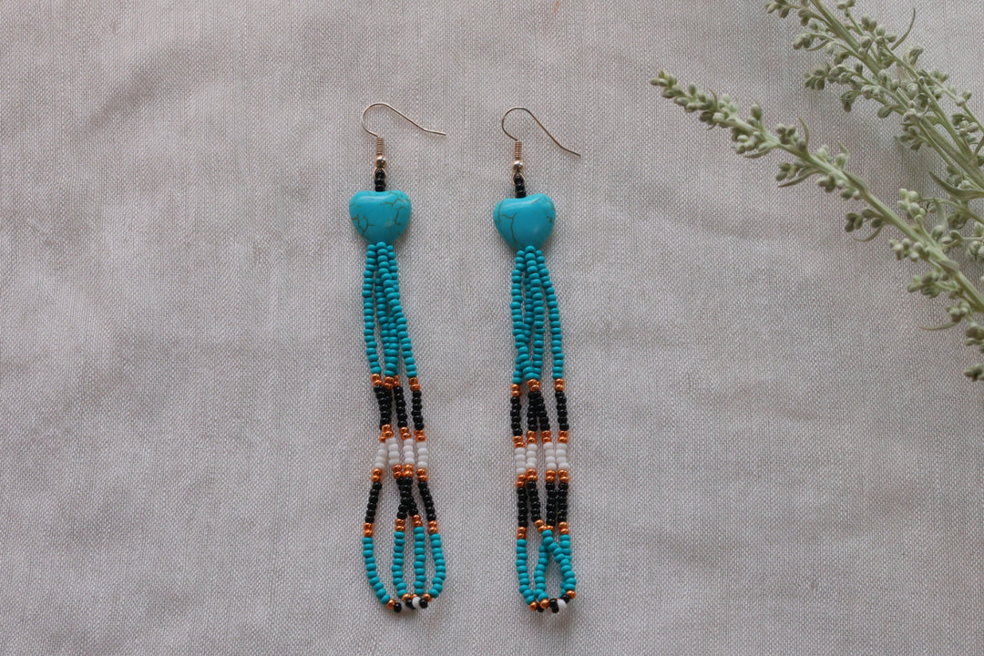 Helen H. Turquoise Heart Fringe Earrings