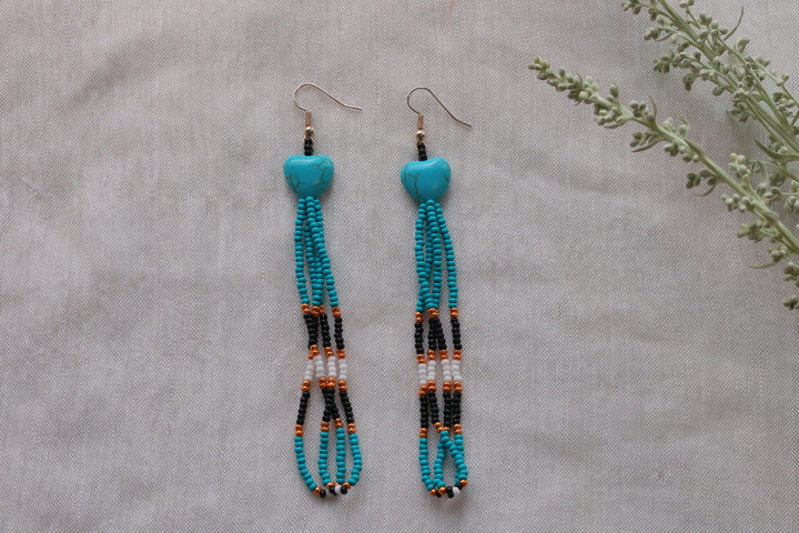 Helen H. Turquoise Heart Fringe Earrings