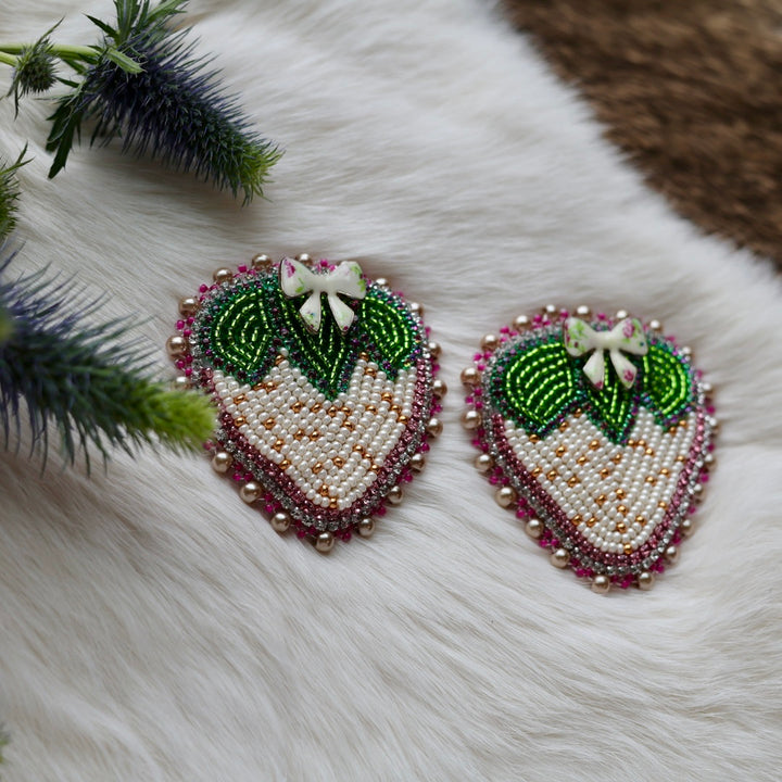 Mercedes G. Cream Strawberry Charm Beaded Earrings