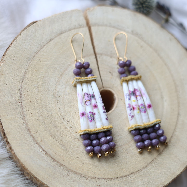 Janet L. Stacked Dentalium Earrings