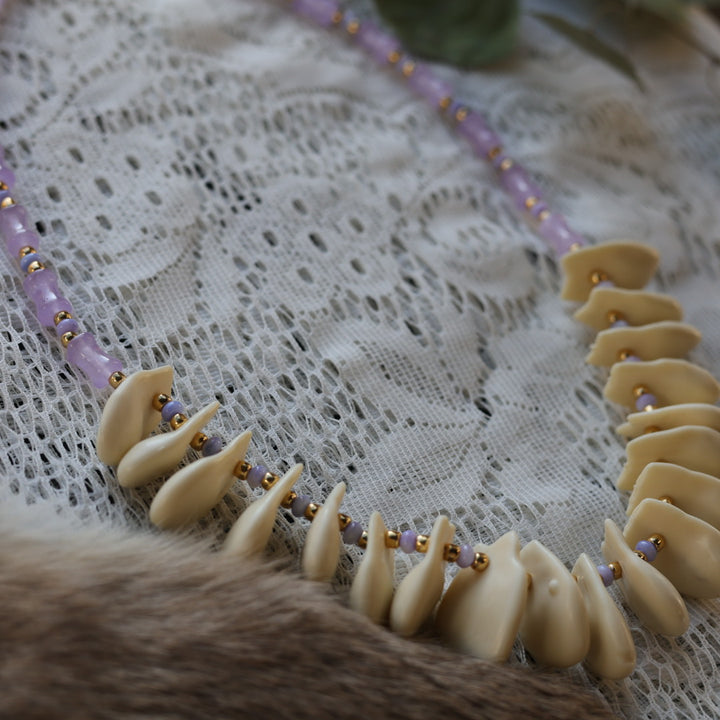 Prairie Sage Beadwork Purple Marble & Imitation Elk Ivory Set