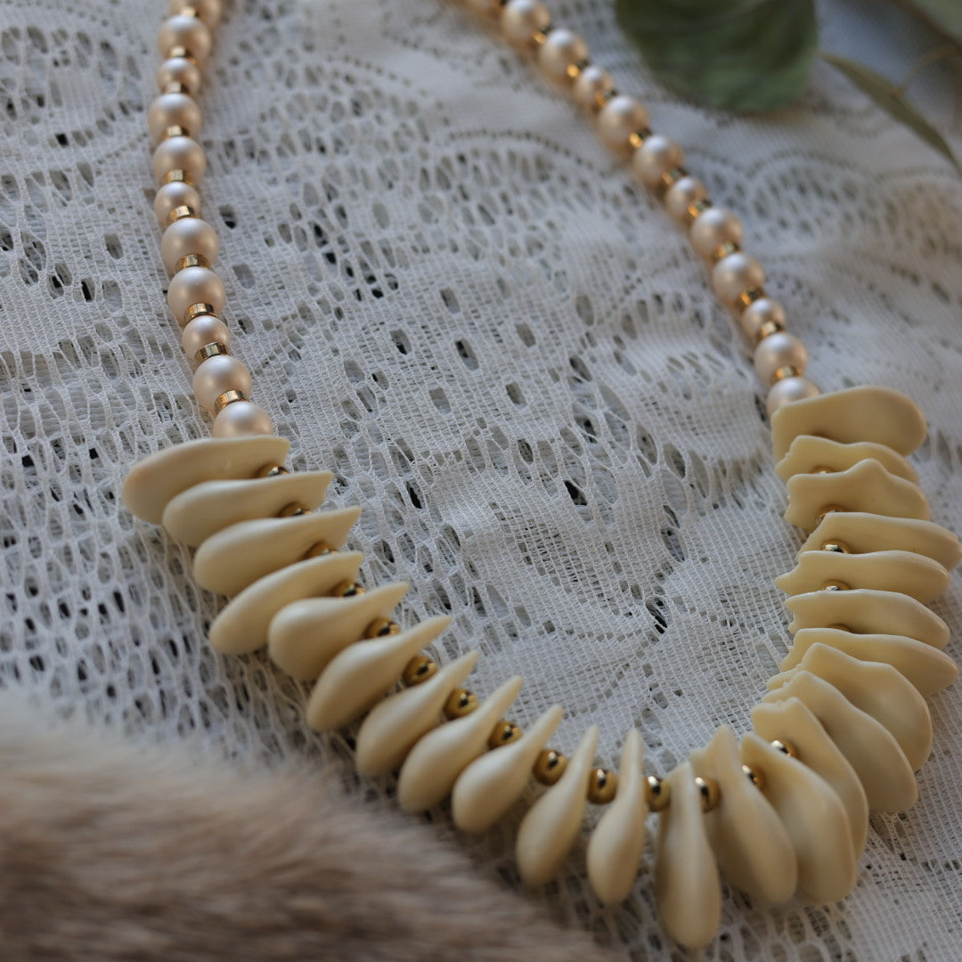 Prairie Sage Beadwork Pearl & Imitation Elk Ivory Set