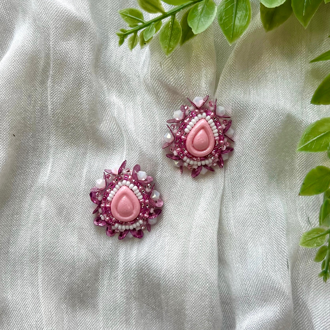 Prairie Beads Pink Teardrop Beaded Earrings