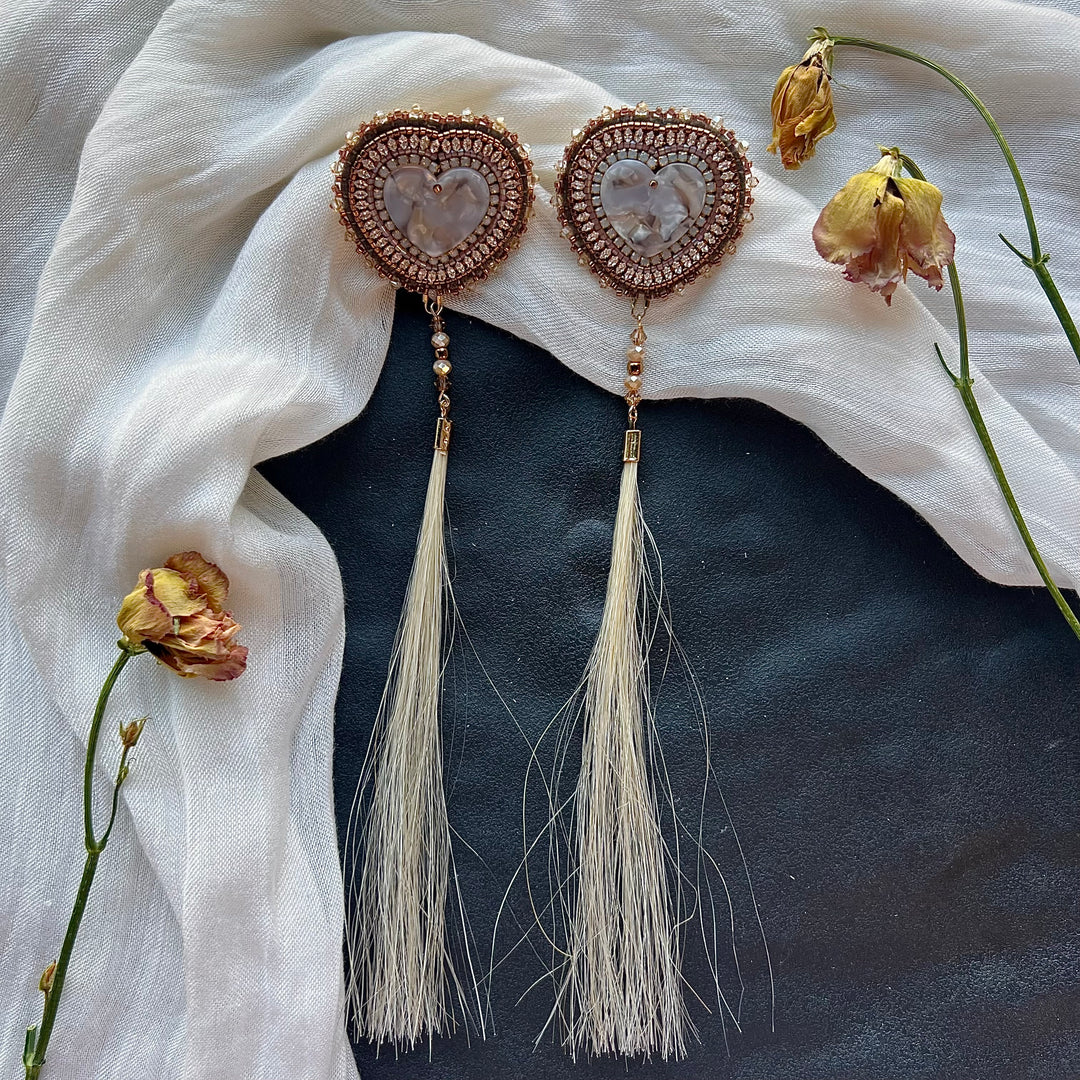 Beth Rose Designs Taupe Heart & Horsehair Earrings