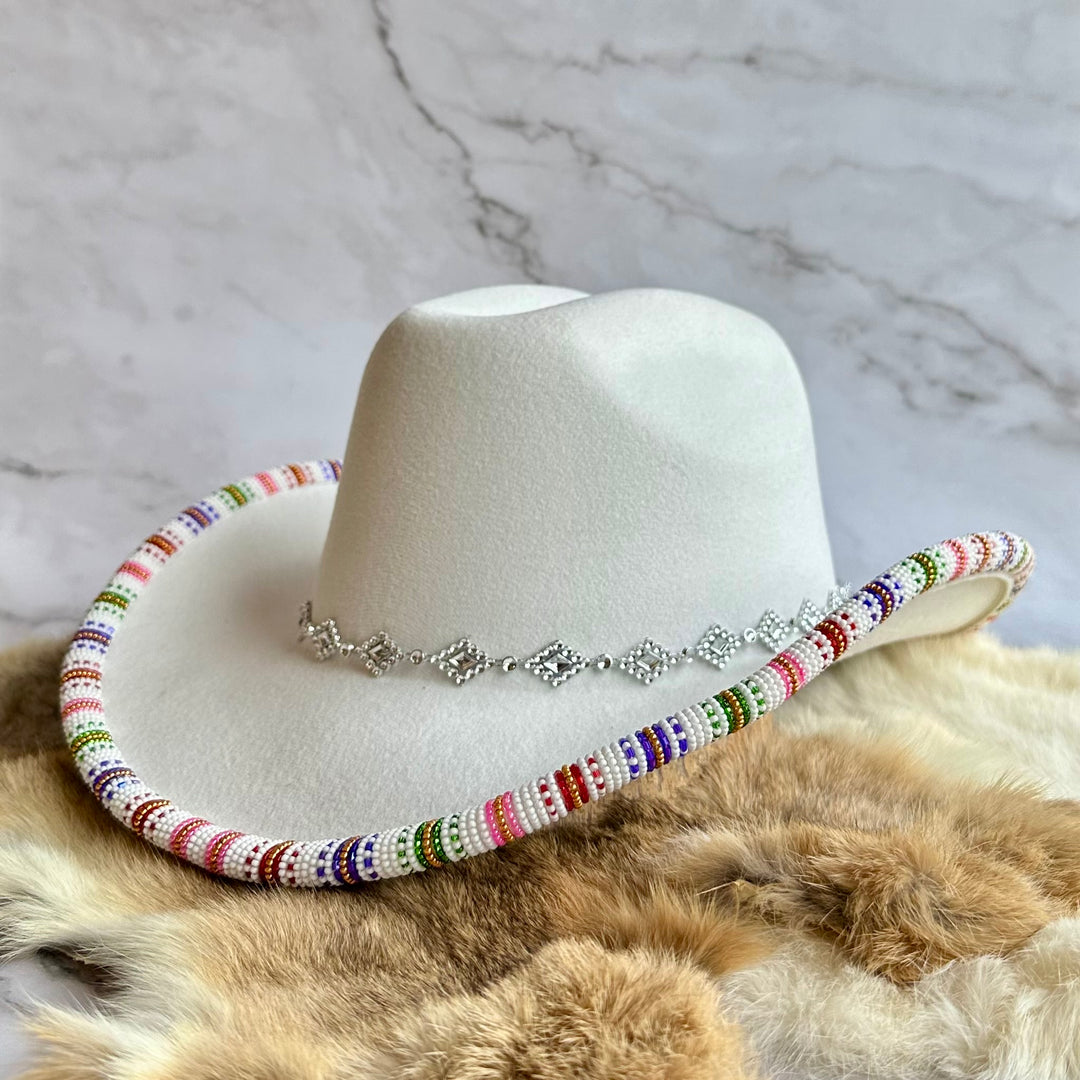 Shelley M White Beaded Brim Cowboy Hat