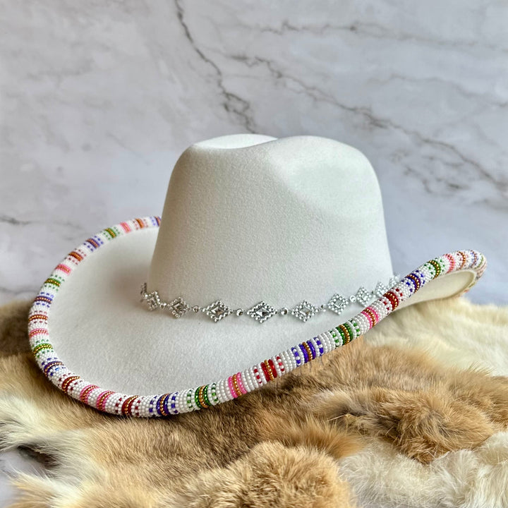 Shelley M White Beaded Brim Cowboy Hat