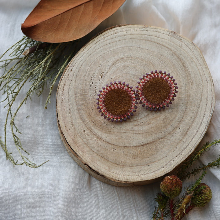 Boreal Forest Beads Simple Beaded Moose Hide Round Studs
