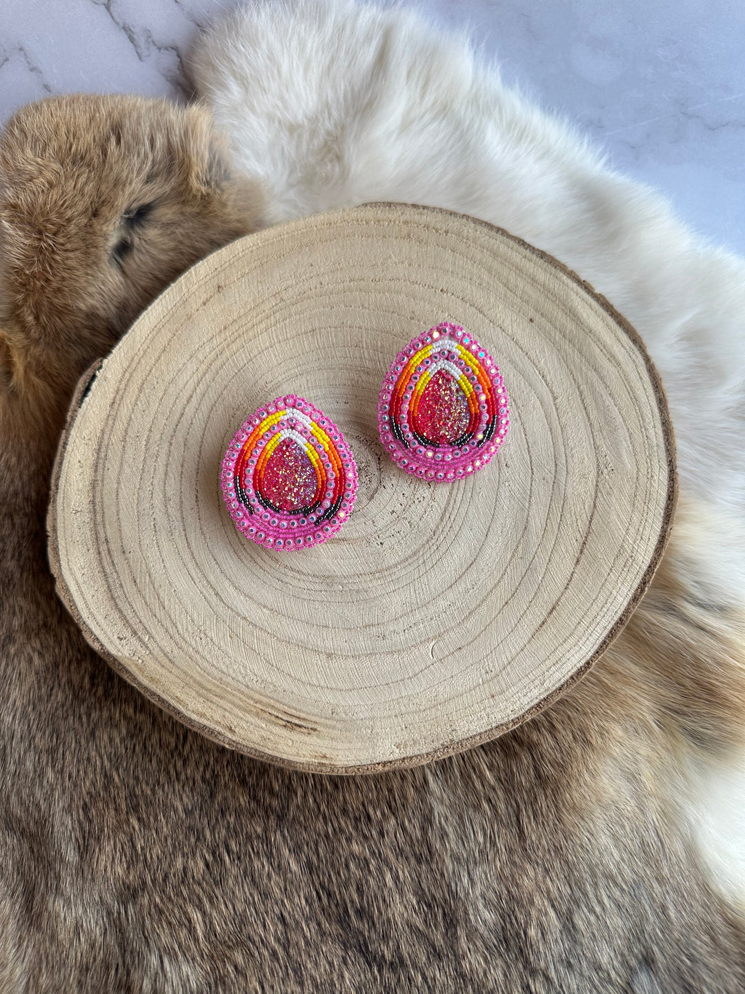 Four Directions Sunset Teardrop Beaded Earrings
