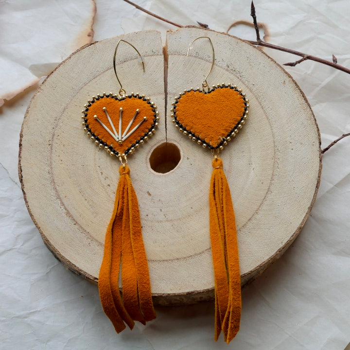 Windy North Designs Deer Hide Heart Drop Earrings