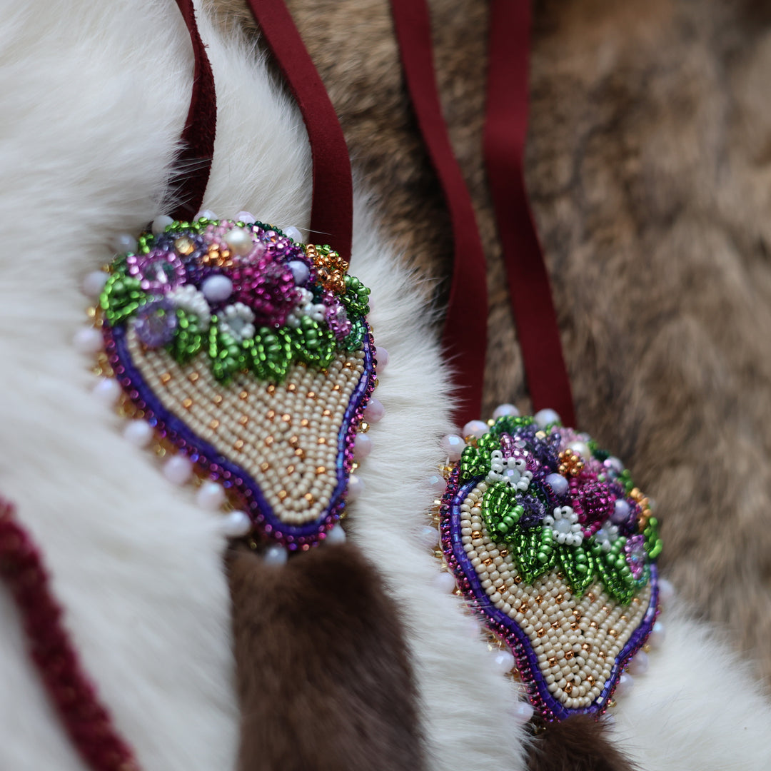 Mercedes G. Beaded Strawberry Hair Ties With Mink Detail