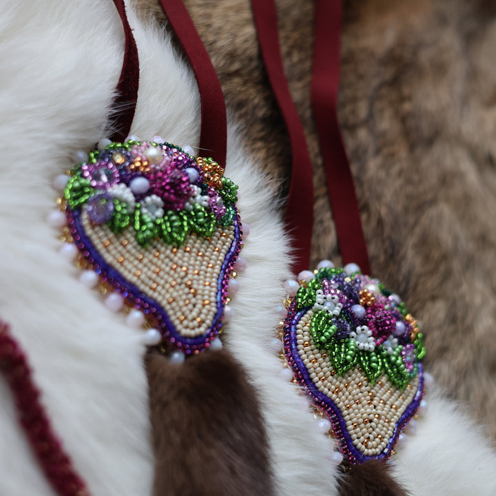 Mercedes G. Beaded Strawberry Hair Ties With Mink Detail