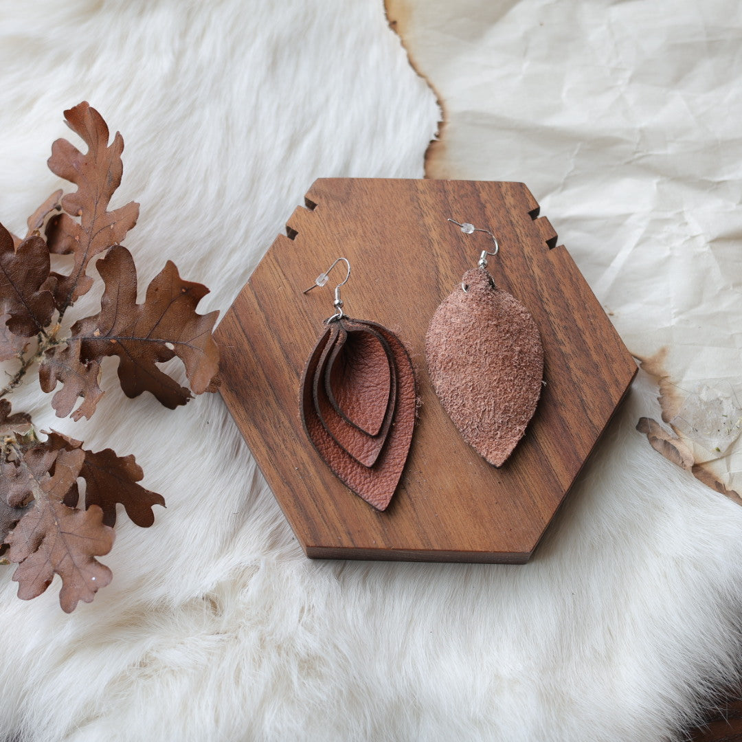 1885 Leather Co. Brown Leather Petal Trio Earrings