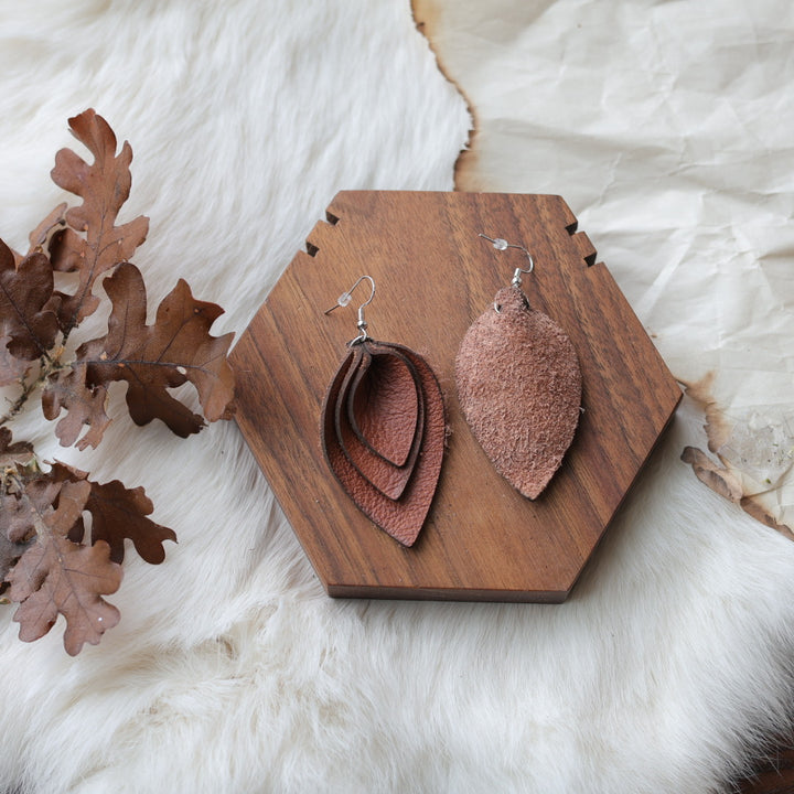 1885 Leather Co. Brown Leather Petal Trio Earrings