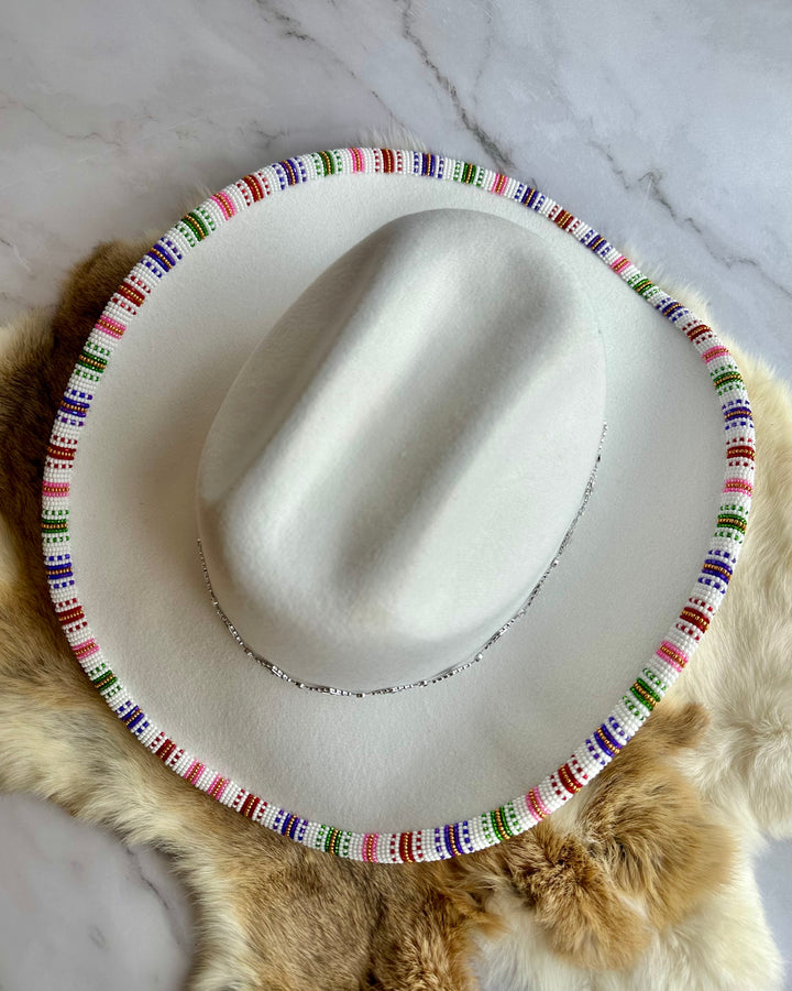 Shelley M White Beaded Brim Cowboy Hat